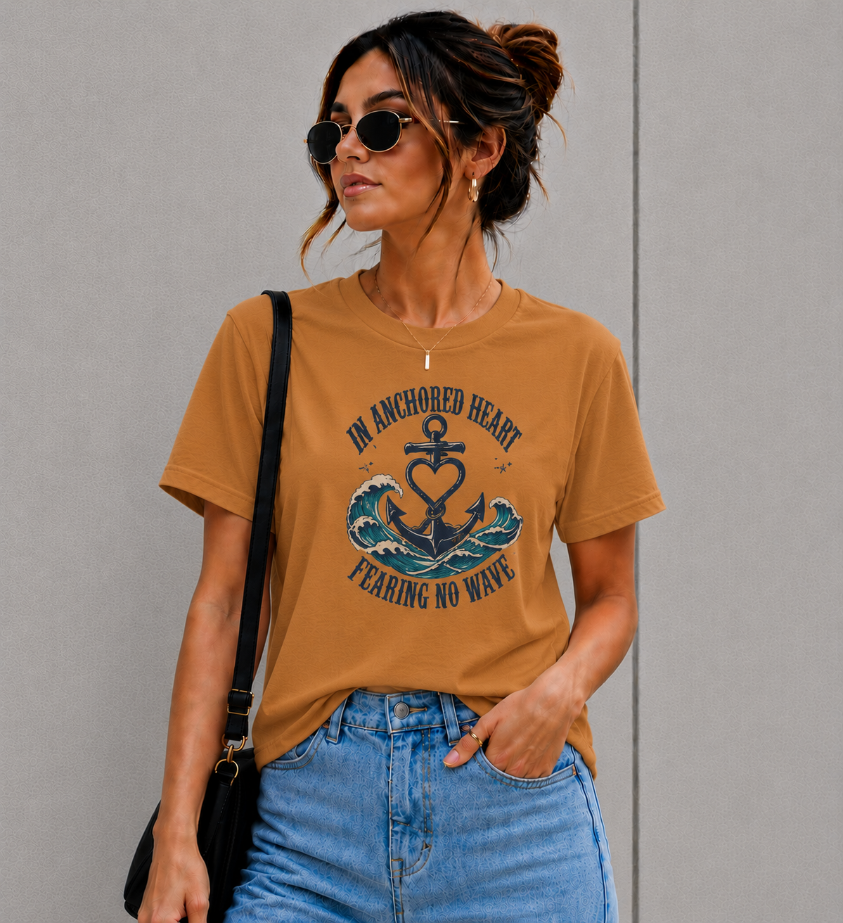 An Anchored Heart Fearing No Wave Inspirational T-Shirt Design