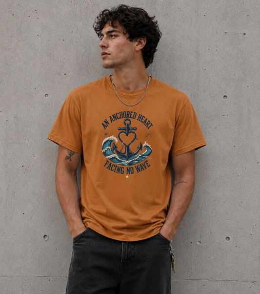 An Anchored Heart Fearing No Wave Inspirational T-Shirt Design