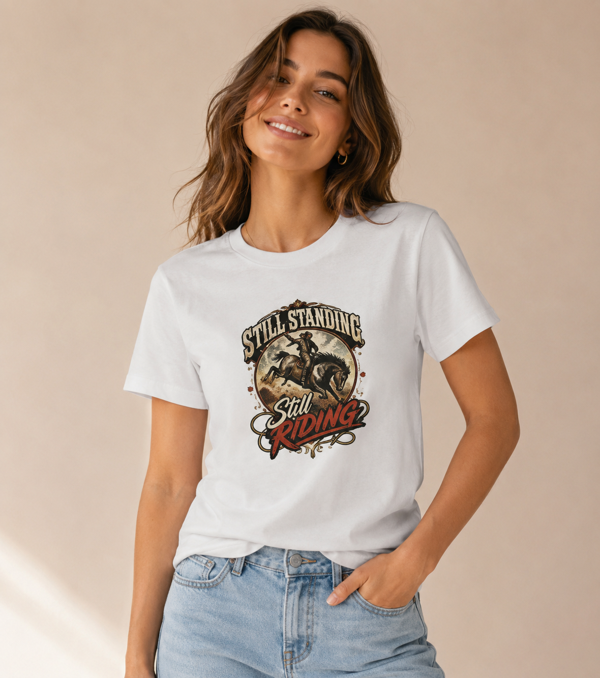 Still Standing, Still Riding Inspirational Eagle Graphic T-Shirt