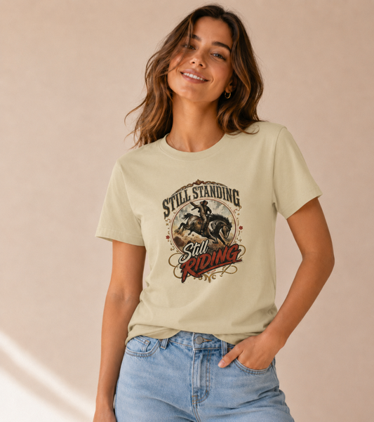 Still Standing, Still Riding Inspirational Eagle Graphic T-Shirt
