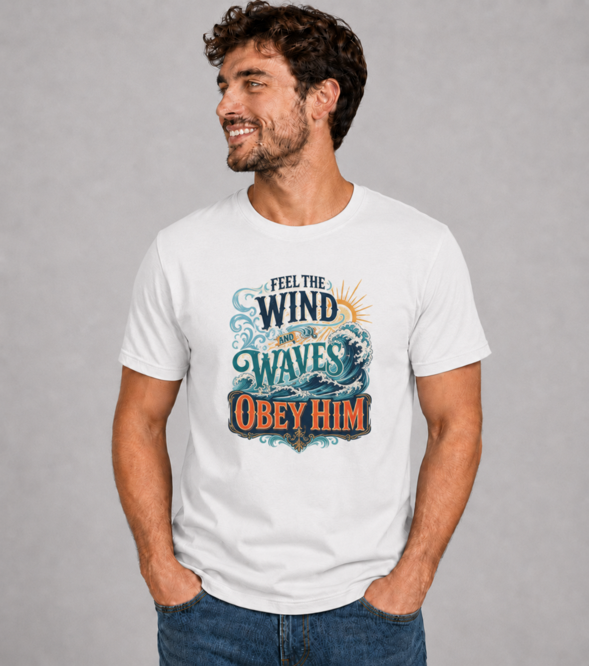 Even the Wind and Waves Obey Him Christian Graphic T-Shirt