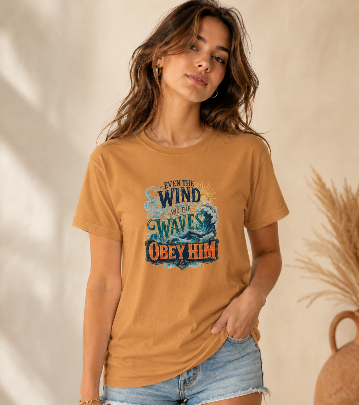 Even the Wind and Waves Obey Him Christian Graphic T-Shirt