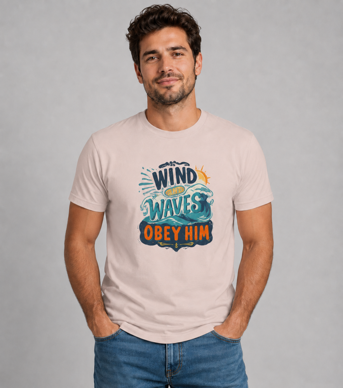 Even the Wind and Waves Obey Him Christian Graphic T-Shirt