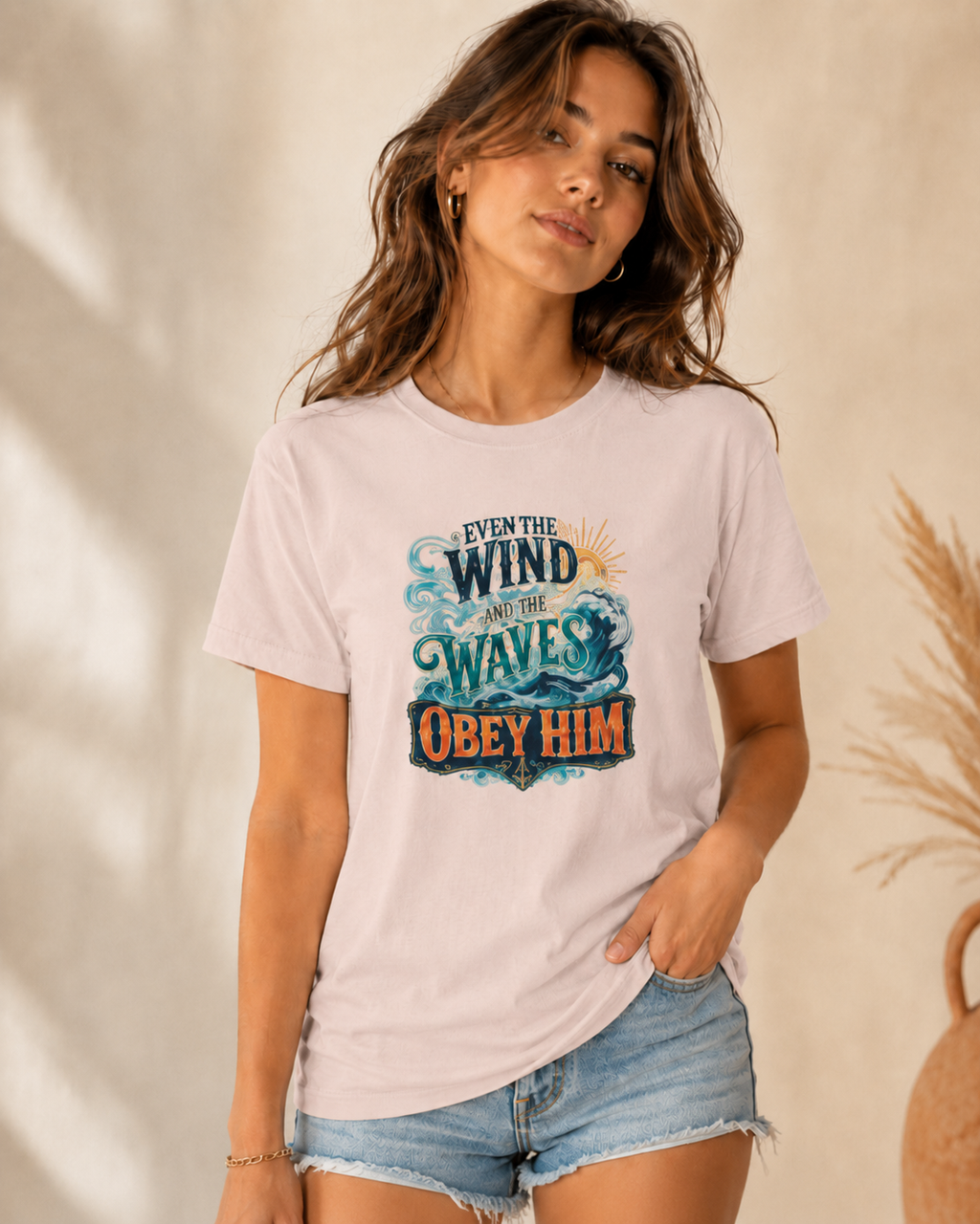Even the Wind and Waves Obey Him Christian Graphic T-Shirt