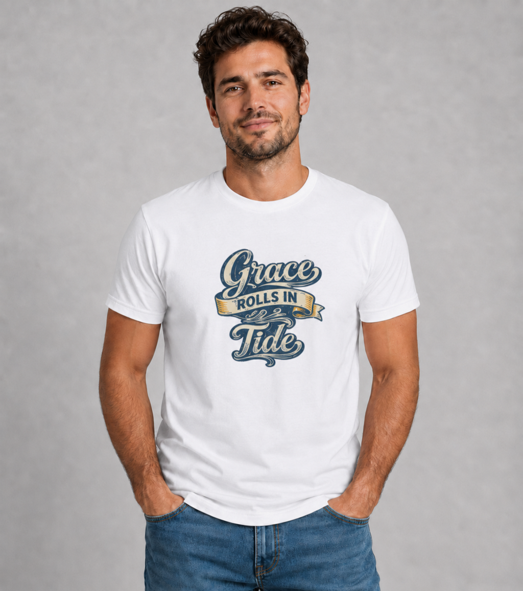 Grace Rolls In Like the Tide Christian Graphic T-Shirt