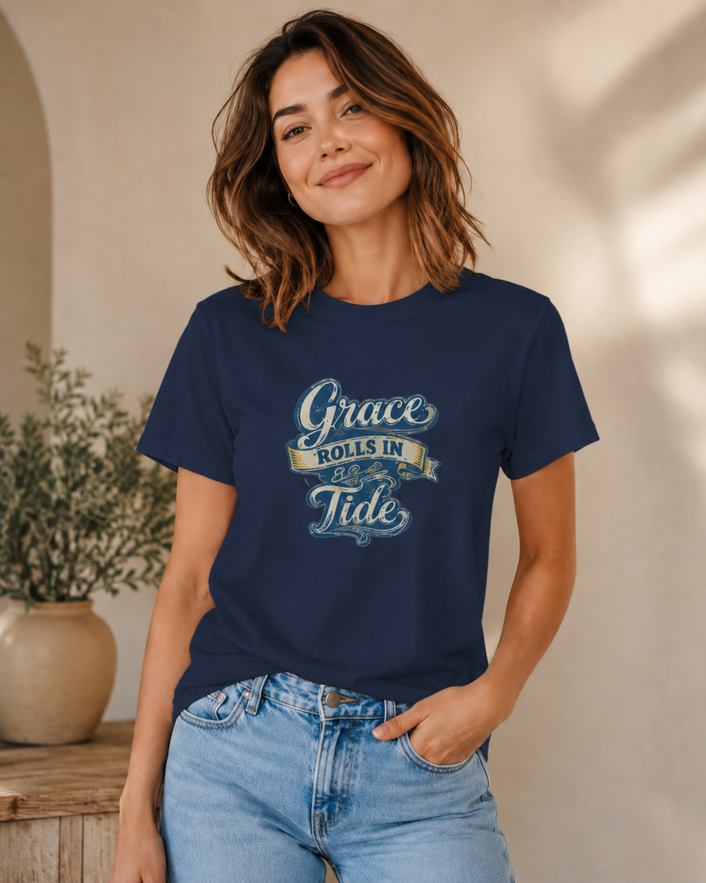 Grace Rolls In Like the Tide Christian Graphic T-Shirt