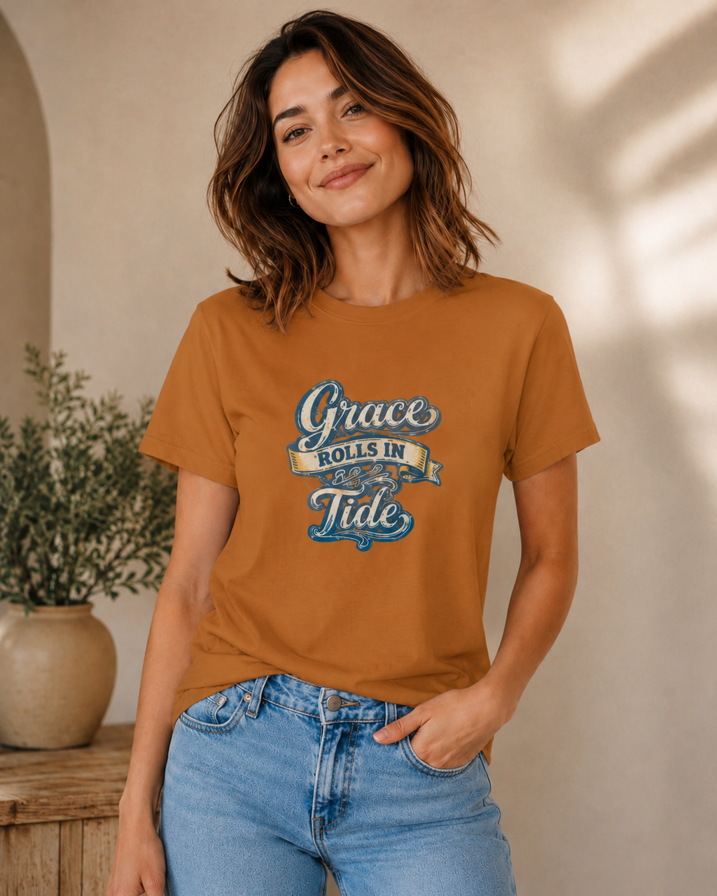 Grace Rolls In Like the Tide Christian Graphic T-Shirt