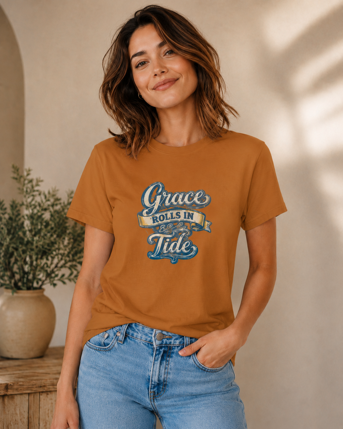 Grace Rolls In Like the Tide Christian Graphic T-Shirt